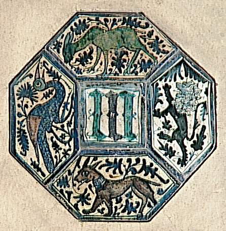 Carreau hexagonal : biche broutant (d'une série de quinze à décor de lettres et d'animaux sur fond blanc), image 3/3