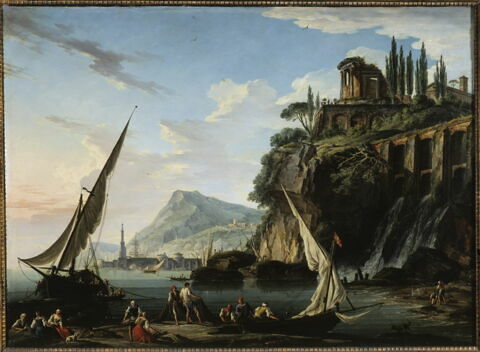 Marine avec le temple de la Sibylle de Tivoli, dit aussi Vue d'un port, image 3/3