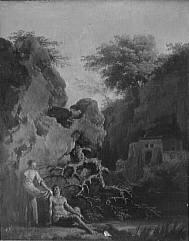 Paysage avec figures au bord de l'eau sur un fond de rocher, image 9/9