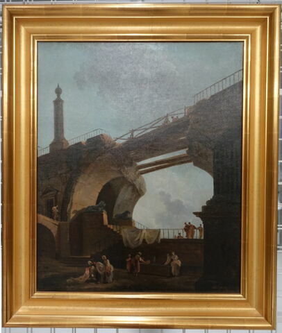 Pont en ruines et lavandières