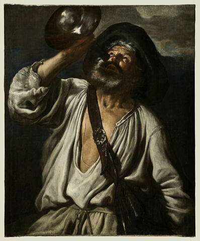 Paysan buvant à une bouteille