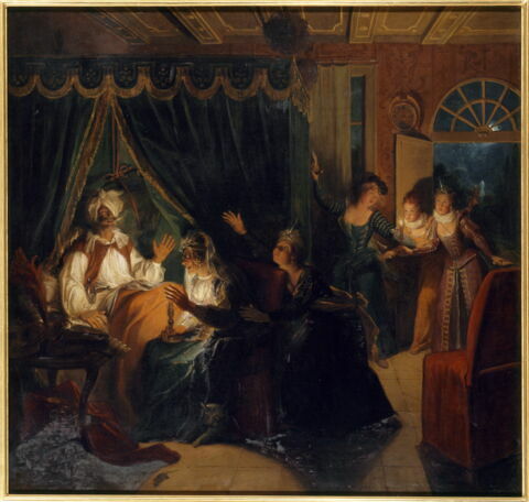 La Dame Rodrigue s'entretenant la nuit avec Don Quichotte est surprise par les demoiselles de la Duchesse