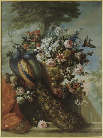 Des Fleurs et deux paons