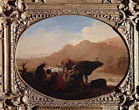 Les Pâtres: femme trayant une chèvre et joueur de flûte, image 8/8