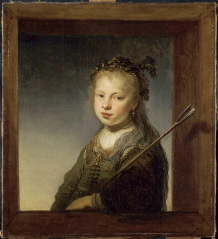 Petite fille en bergère, dans l'encadrement d'une baie, image 2/3