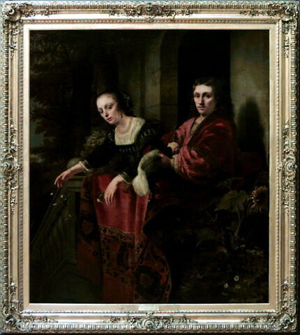 Portrait d'un couple accoudé à la balustrade d'un perron, dit autrefois Portrait du peintre Ferdinand Bol et de sa femme Lisbeth Dell, image 3/5