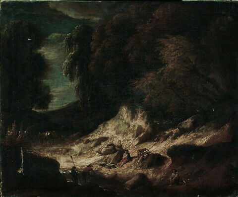 Paysage avec pêcheurs au bord d'un torrent, image 4/4