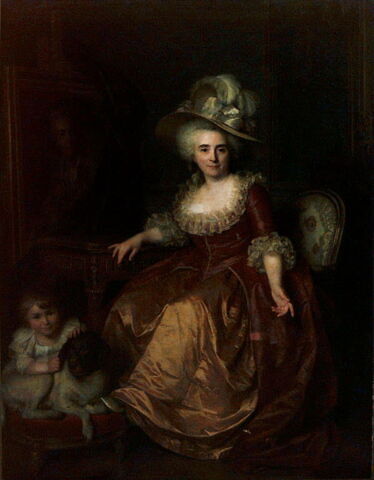 Madame Vestier ayant à ses pieds un enfant qui pince l'oreille d'un chien, image 5/5