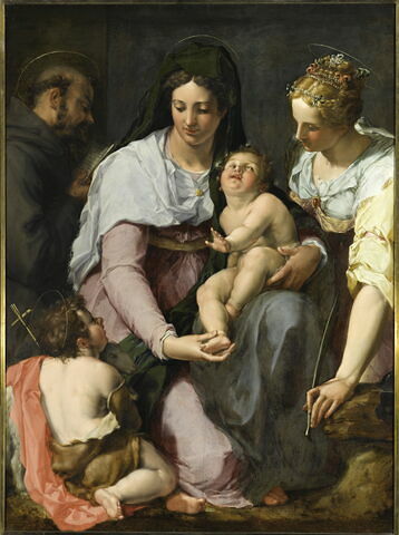 La Vierge et l'Enfant Jésus entourés des saints Jean Baptiste, François d'Assise et  Catherine d'Alexandrie, image 2/4