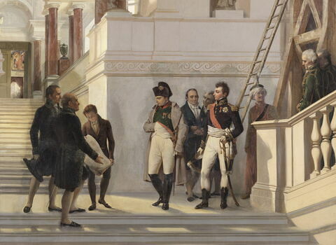 Napoléon visitant l'escalier du Louvre avec Percier et fontaine, image 3/6