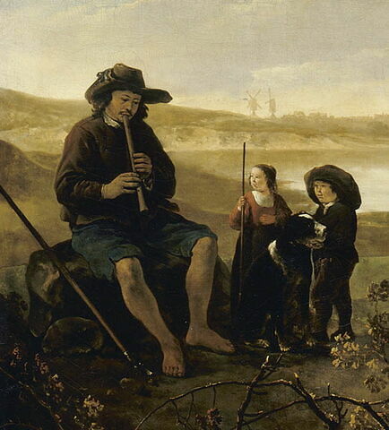 Paysage près de la ville de Rhenen : vaches au pâturage et berger jouant de la flûte, image 3/5