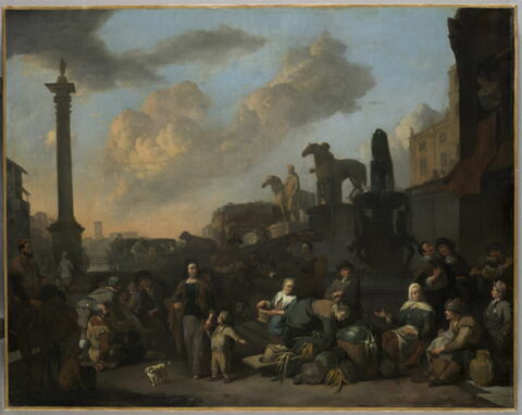 Le marché aux herbes à Rome, près du Capitole, vue de fantaisie