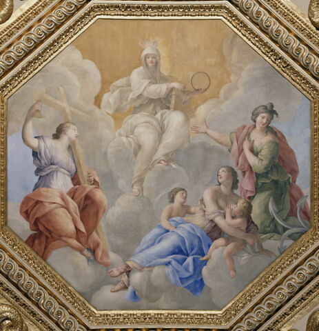 Plafond : Salle des Antonins - au centre de la voûte: la Religion et les Vertus théologales, image 5/6