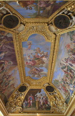 Plafond : Salle de Septime Sévère - au centre de la voûte: la Poésie et l'Histoire célébrant les exploits de Rome, image 3/4