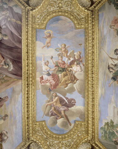 Plafond : Salle de Septime Sévère - au centre de la voûte: la Poésie et l'Histoire célébrant les exploits de Rome, image 4/4