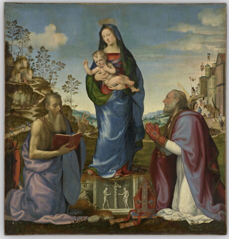 Saint Jérôme et saint Zénobe adorant l'enfant Jésus dans les bras de la Vierge