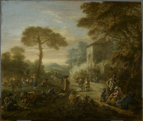 Paysage de campagne avec paysans