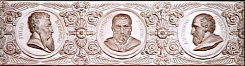 Décors de panneaux de boiserie en grisaille représentant quatorze médaillons d'hommes célèbres de la Renaissance, image 2/7