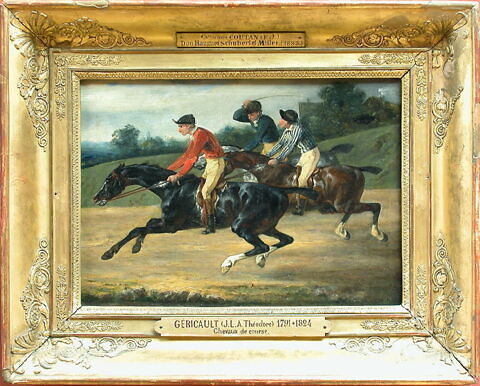 Course de chevaux montés, allant à gauche au galop, image 3/4