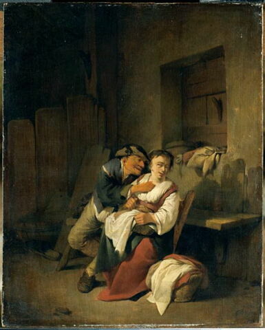 Vieillard lutinant une jeune femme dans un intérieur rustique, image 5/6
