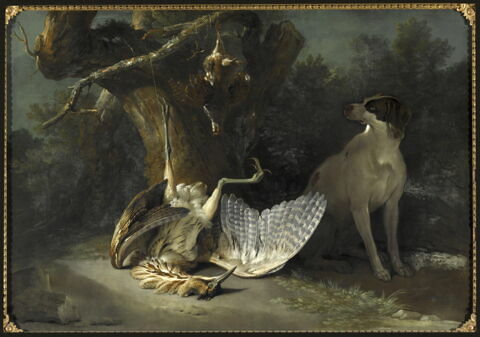 Butor et perdrix gardés par un chien blanc, image 2/3