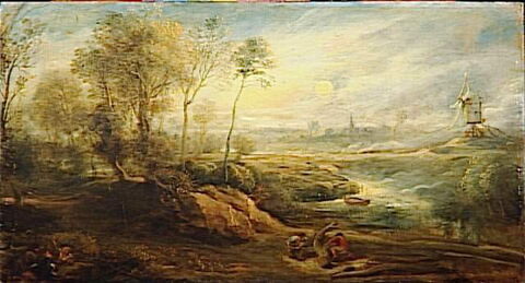 Paysage du soir à l'oiseleur, avec pleine lune, image 3/3