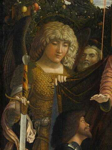 La Vierge et l'Enfant entourés de six saints (Michel, André, Longin, Georges, Élisabeth, le jeune saint Jean Baptiste) et adorés par Francesco II Gonzaga, dit La Vierge de la Victoire., image 10/14