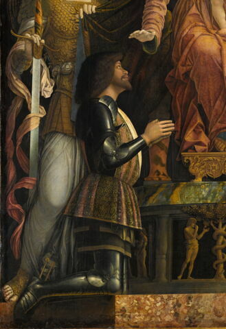 La Vierge et l'Enfant entourés de six saints (Michel, André, Longin, Georges, Élisabeth, le jeune saint Jean Baptiste) et adorés par Francesco II Gonzaga, dit La Vierge de la Victoire., image 11/14