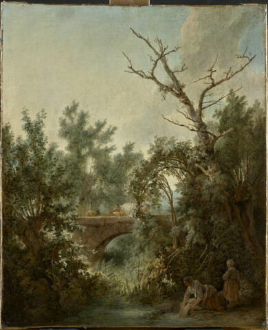 Paysanne lavant près d'un pont. Ancien titre : Paysage avec pont