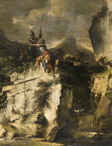 Paysage rocheux avec un chasseur et des guerriers, image 2/3
