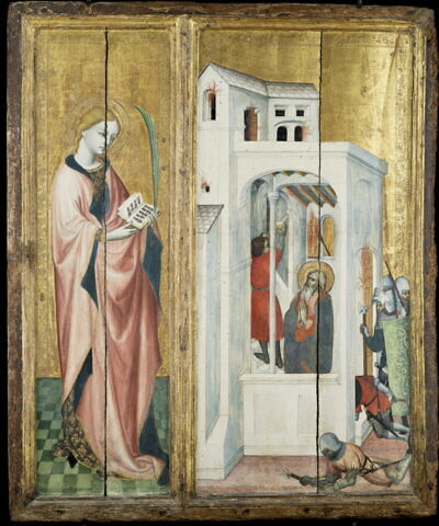Retable de Thouzon: saint André fait éteindre un incendie par son disciple