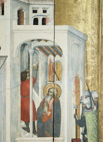 Retable de Thouzon: saint André fait éteindre un incendie par son disciple, image 3/5