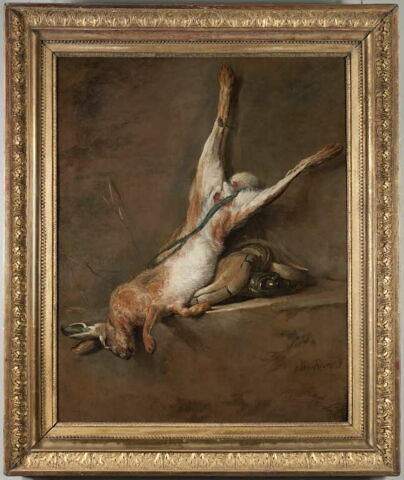Lièvre mort avec poire à poudre et gibecière., image 2/5