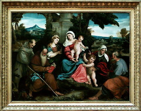 La Sainte Famille avec saint François d'Assise, saint Antoine abbé, sainte Marie-Madeleine, le petit saint Jean Baptiste et sainte Élisabeth, image 3/4