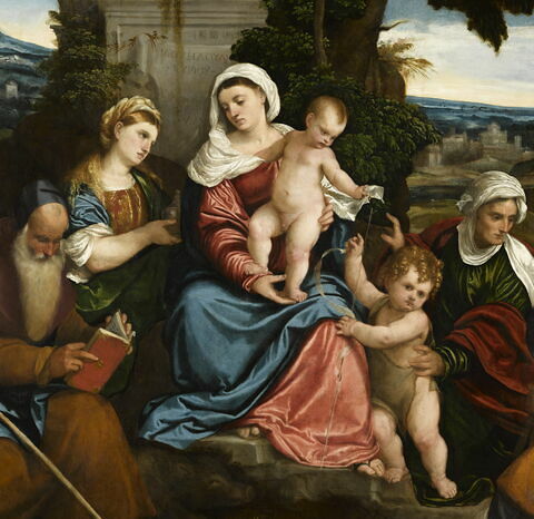 La Sainte Famille avec saint François d'Assise, saint Antoine abbé, sainte Marie-Madeleine, le petit saint Jean Baptiste et sainte Élisabeth, image 2/4