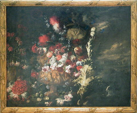 Vase de fleurs et fruits dans un paysage, image 11/12