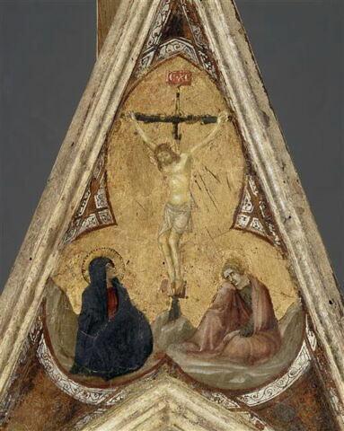La Vierge et l'Enfant ; dans le médaillon trilobé à l'intérieur du gâble, Le Calvaire, image 7/9