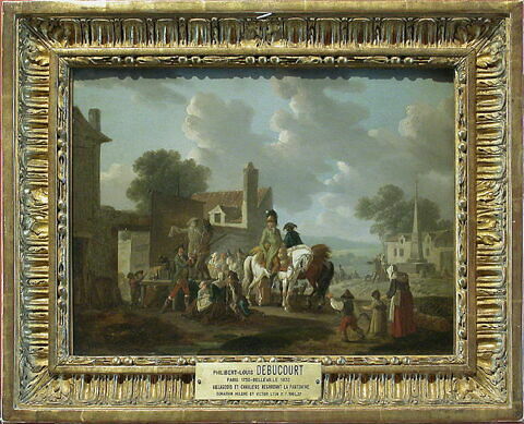Villageois et cavaliers regardant la pantomime., image 2/2