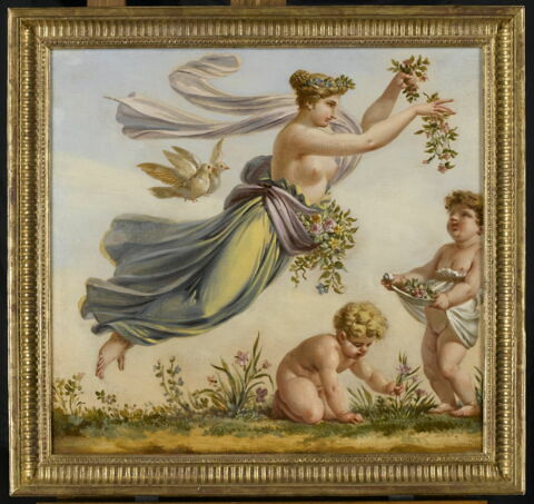 Le Printemps (salon des saisons) allégorie volante, 2 colombes, 2 amours