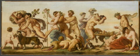 L'Automne (salon des saisons) bacchanale : table couverte de fruits, chèvre