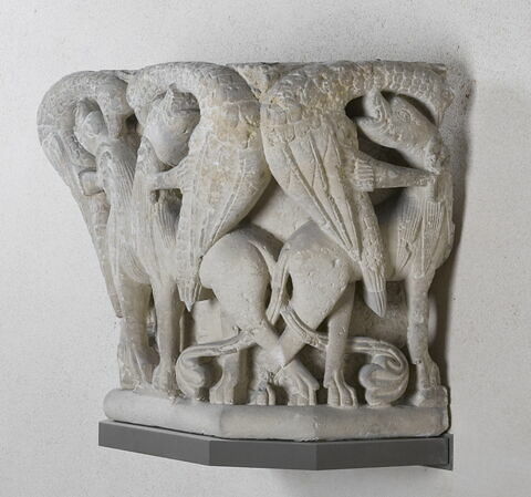 Chapiteau d'applique décoré d'oiseaux et de lions s'entre-dévorant, image 8/9