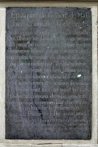 Épitaphe de Gilbert de Malbec, écuyer de Jean d'Humières (vers 1525-1585), image 4/4