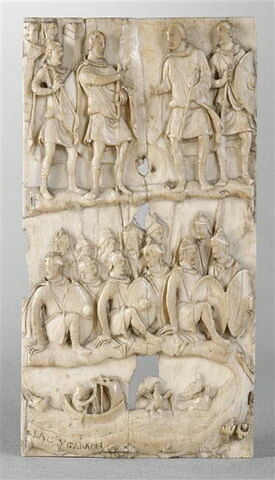 Fragment de plaque de reliure : Rencontre d'Abner et Joab au lac de Gabaon, image 3/3