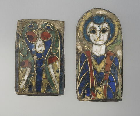 Plaquette en émaux cloisonnés : oiseaux affrontés, image 3/4