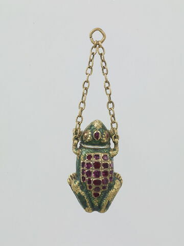 Pendentif : crapaud en or émaillé et rubis
