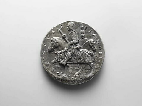 Médaille : Giovanni II Bentivoglio , gouverneur de Bologne (1443-1508) / Bentivoglio à cheval, en armure, image 2/2