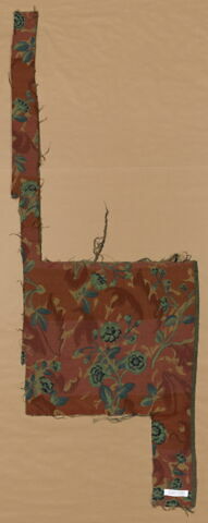 Tissu de laine à gros point, imitant la tapisserie, décoré de fleurs et feuillages, à dominante bleu-vert, image 4/6