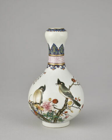 Bouteille à décor d'oiseaux et de poème