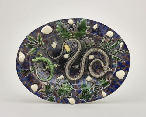 Plat ovale : "rustiques figulines"