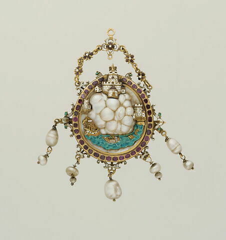 Pendentif en or émaillé, orné de rubis
